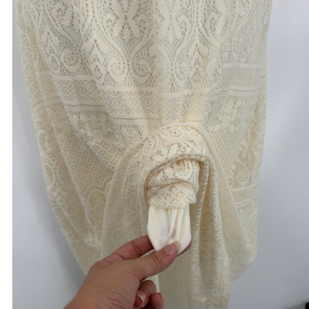 Cream Lace Strapless Maxi Dress Sz M Boho Bridal Coquette Cottage Ultra Flirt - Picture 5 of 10